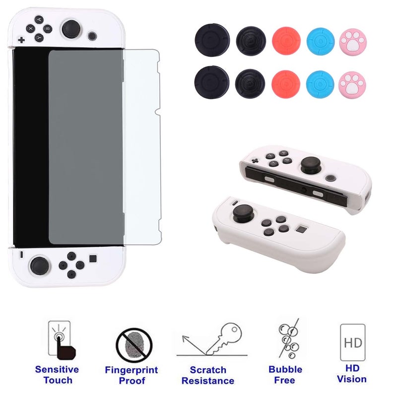 COMCOOL Dockable Case for Nintendo Switch OLED 2021 - Cute Protective Cover Accessories for Nintendo Switch OLED and Joy-Con Controller with Screen Protector Thumb Grips - White - Image 4